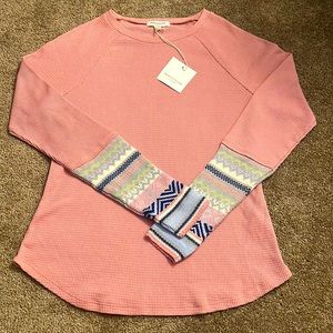 NWT BeachLunchLounge Size Medium Pink Long Sleeve Tunic Shirt, Dust Rose Top